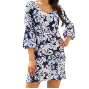 Lilly Pulitzer Carlisle Dress Holy Flockamolie Tropical Print Blue Pink Small